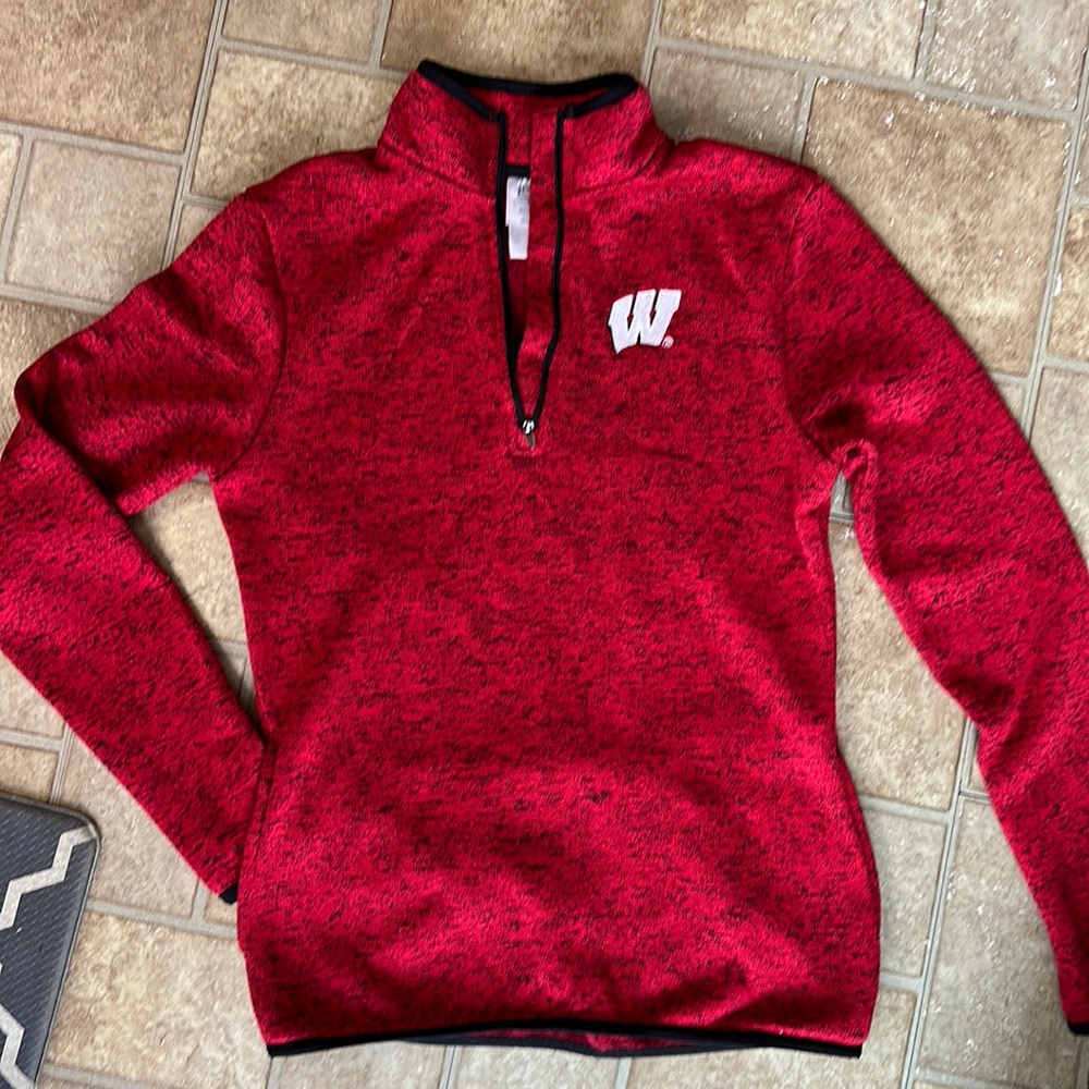 Red 1/4 Zip Wisconsin Sweater
